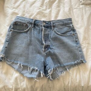 Agolde Light Blue Frayed Jean Shorts